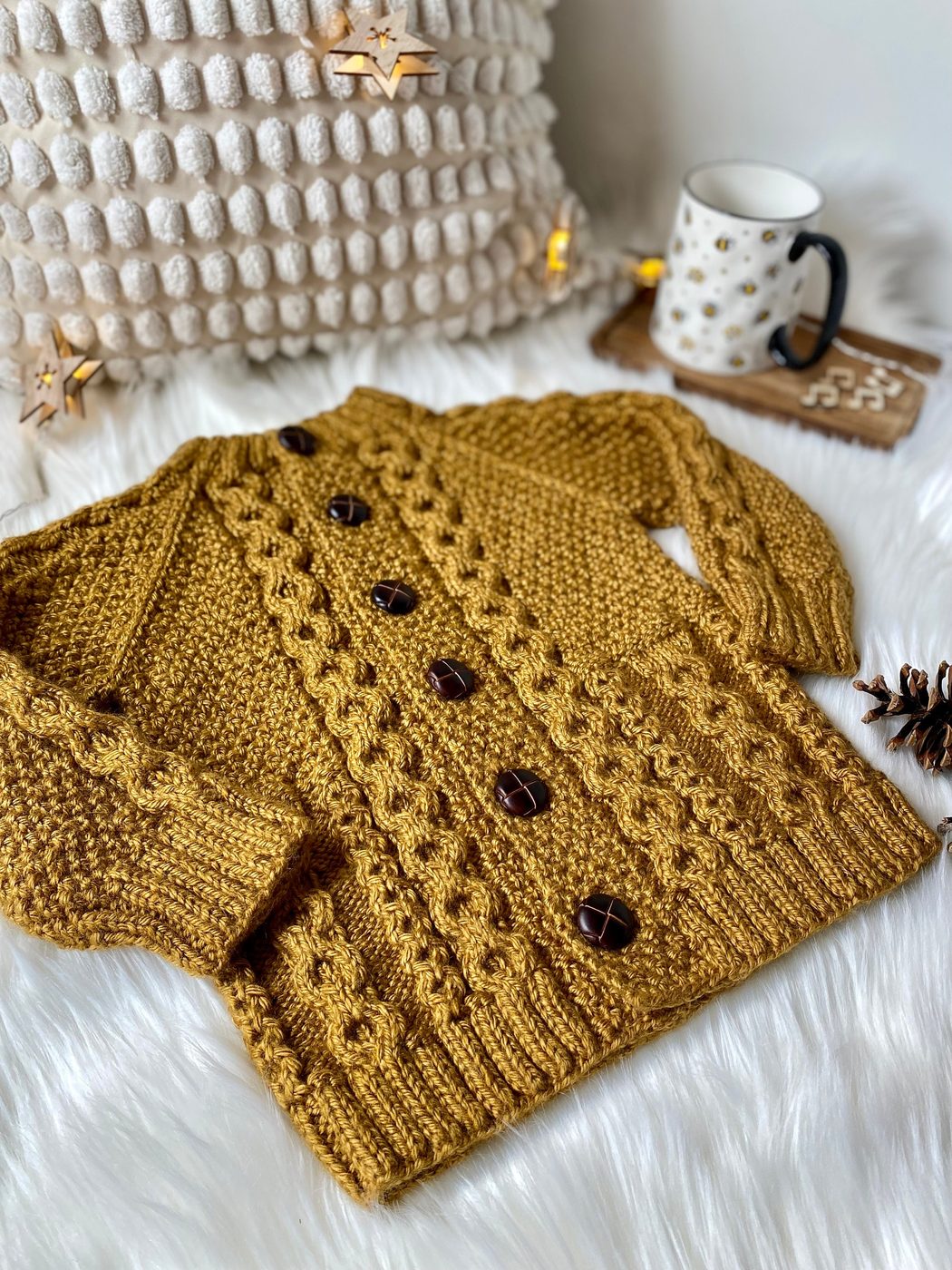 Mustard cable cardigan, 2T-5T